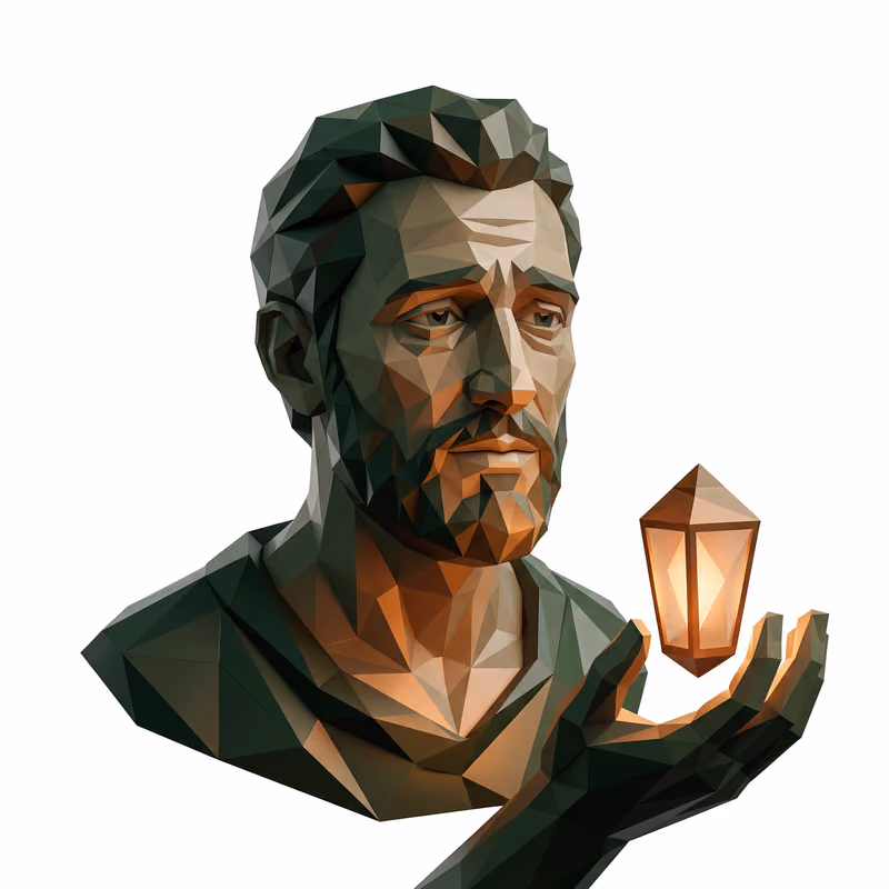 Illustration of when it is bigger than a website: a weary but open face receiving a small glowing lantern offered by a steady hand